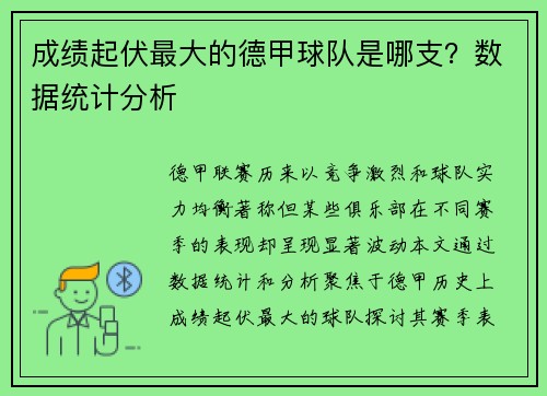 成绩起伏最大的德甲球队是哪支？数据统计分析